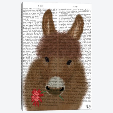 Donkey Red Flower Book Print Canvas Print #FNK1682} by Fab Funky Canvas Print