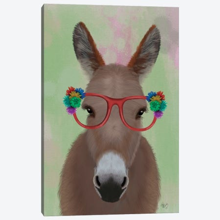 Donkey Red Flower Glasses Canvas Print #FNK1683} by Fab Funky Canvas Print