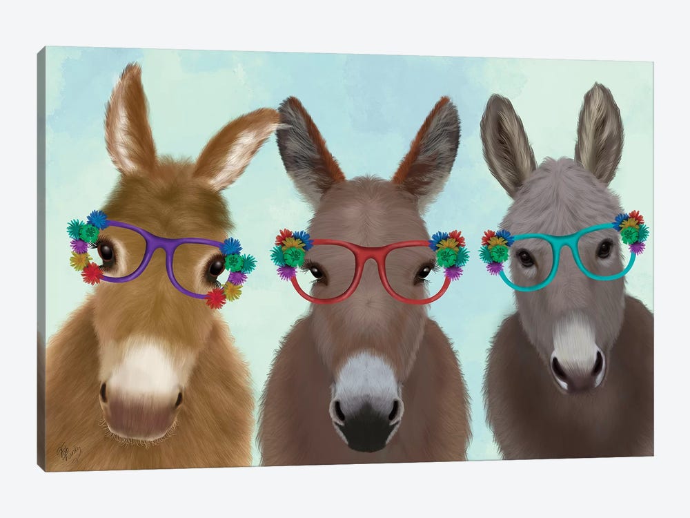 Donkey Trio Flower Glasses by Fab Funky 1-piece Canvas Print