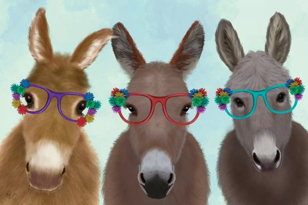 Donkeys: Donkey Trio Flower Glasses by Fab Funky