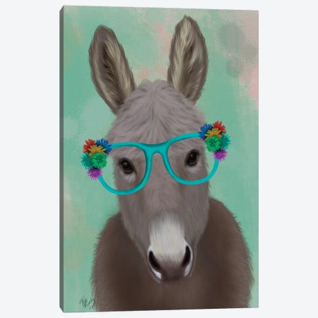 Donkey Turquoise Flower Glasses Canvas Print #FNK1693} by Fab Funky Canvas Art