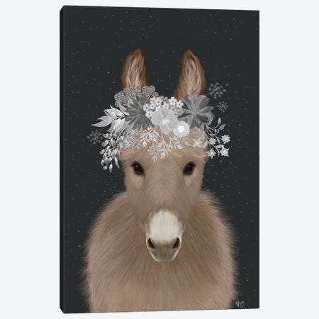 Donkey White Flowers Canvas Print #FNK1695} by Fab Funky Canvas Art Print