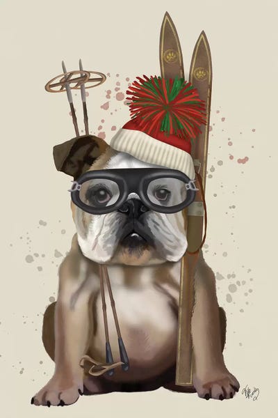 Christmas Animals: English Bulldog, Skiing by Fab Funky