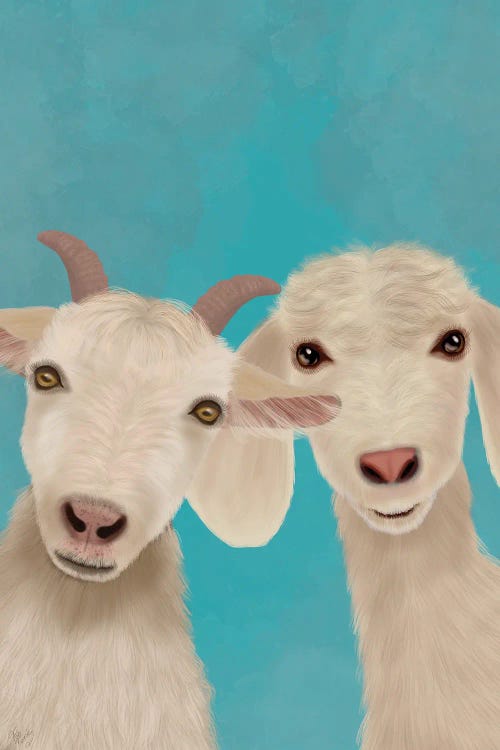 Goat Duo, Looking at You Canvas Art by Fab Funky | iCanvas
