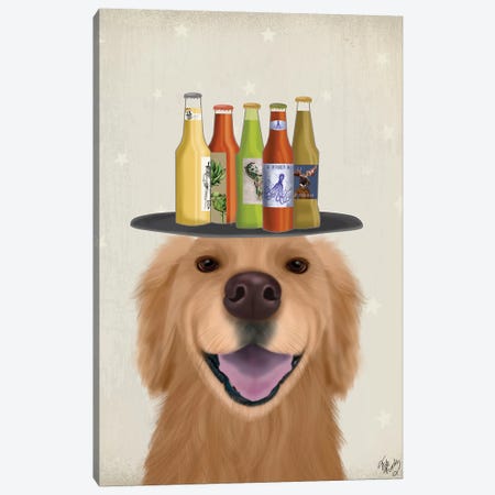 Golden Retriever Beer Lover Canvas Print #FNK1741} by Fab Funky Canvas Wall Art