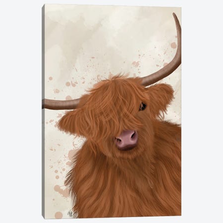 Highland Cow 1, Portrait Canvas Print #FNK1752} by Fab Funky Canvas Art Print