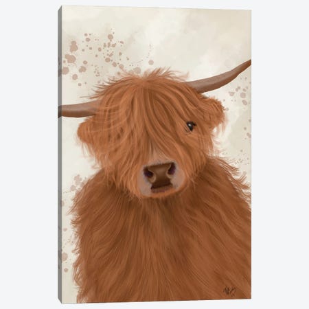 Highland Cow 10, Portrait Canvas Print #FNK1754} by Fab Funky Canvas Wall Art