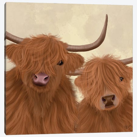 Highland Cow Duo, Looking at You Canvas Print #FNK1766} by Fab Funky Art Print