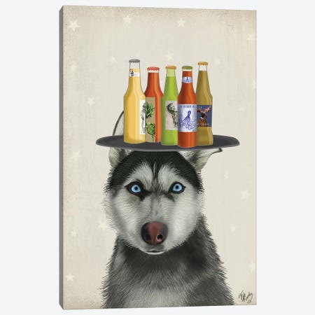Husky II Beer Lover Canvas Print #FNK1773} by Fab Funky Canvas Art Print
