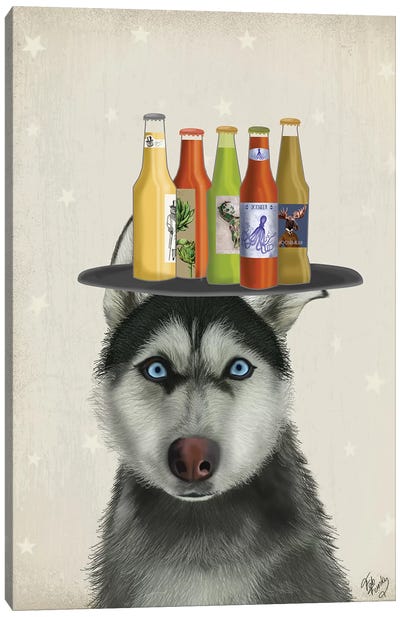 Husky II Beer Lover Canvas Art Print - Fab Funky