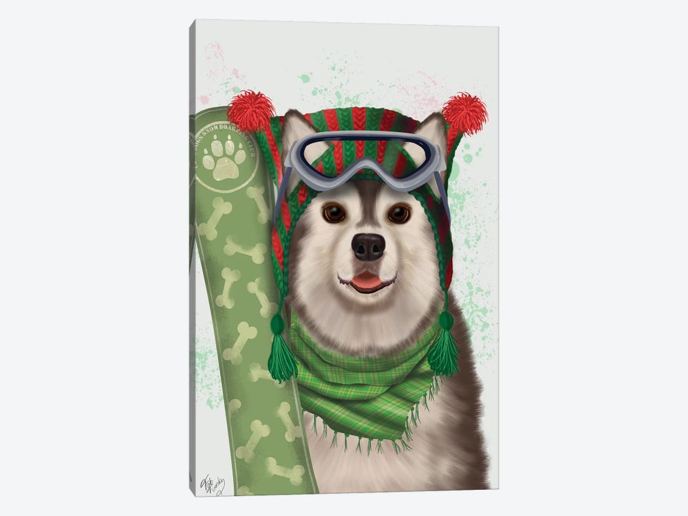 Husky Snowboard by Fab Funky 1-piece Canvas Art Print