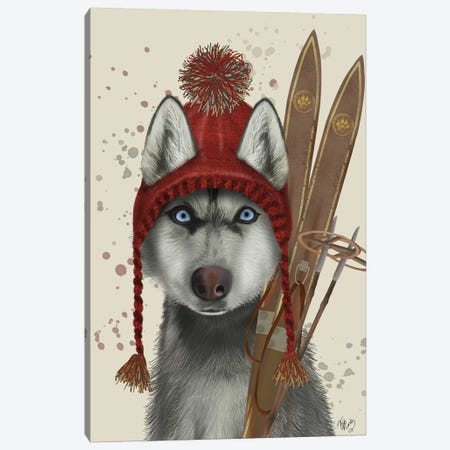 Husky, Skiing Canvas Print #FNK1775} by Fab Funky Canvas Art