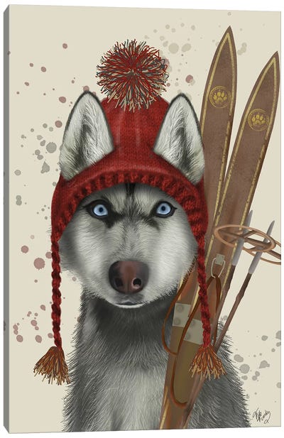 Husky, Skiing Canvas Art Print - Fab Funky