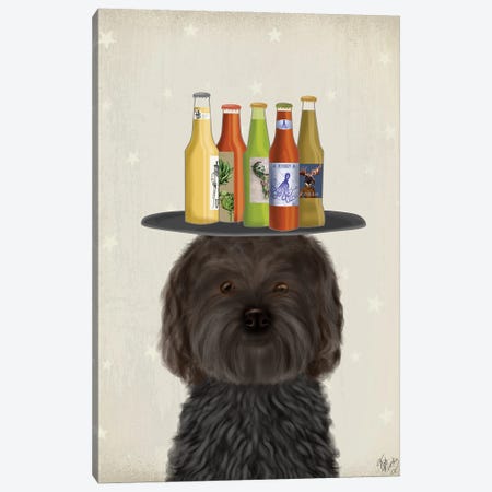 Labradoodle Black Beer Lover Canvas Print #FNK1781} by Fab Funky Canvas Art