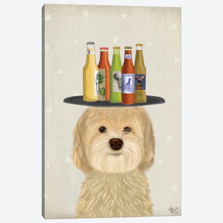 Labradoodle Blonde Beer Lover Canvas Print #FNK1782} by Fab Funky Canvas Artwork
