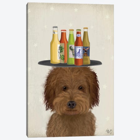 Labradoodle Brown I Beer Lover Canvas Print #FNK1783} by Fab Funky Canvas Artwork