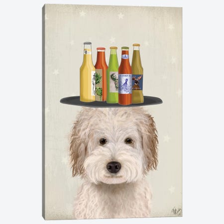 Labradoodle Cream Beer Lover Canvas Print #FNK1786} by Fab Funky Canvas Art Print