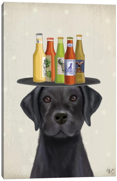 Labrador Black Beer Lover Canvas Art Print - Labrador Retriever Art