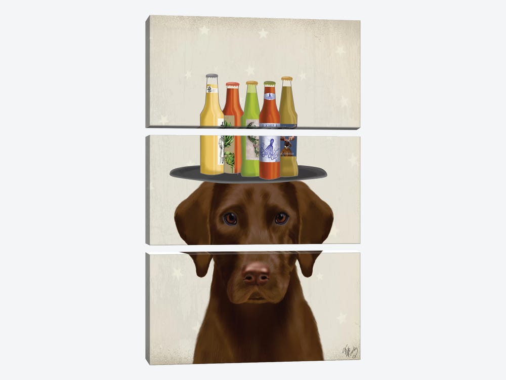 Labrador Chocolate Beer Lover by Fab Funky 3-piece Canvas Artwork