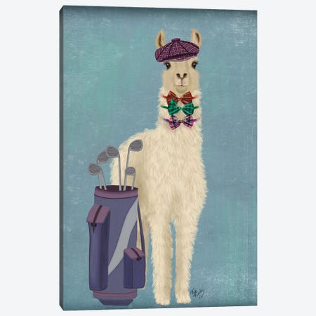 Llama Golfing Canvas Print #FNK1817} by Fab Funky Canvas Art Print