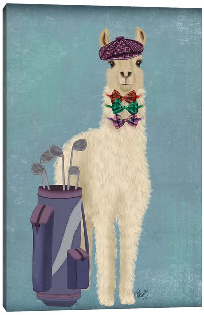 Llama Golfing Canvas Art Print - Llama & Alpaca Art
