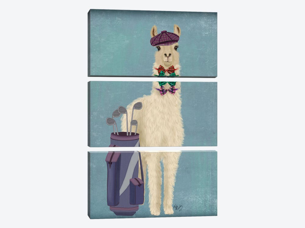 Llama Golfing by Fab Funky 3-piece Canvas Wall Art