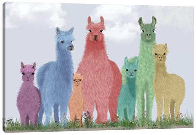 Llama Pastel Family Canvas Art Print - Llama & Alpaca Art