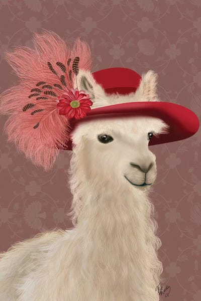 Llamas: Llama Red Feather Hat by Fab Funky