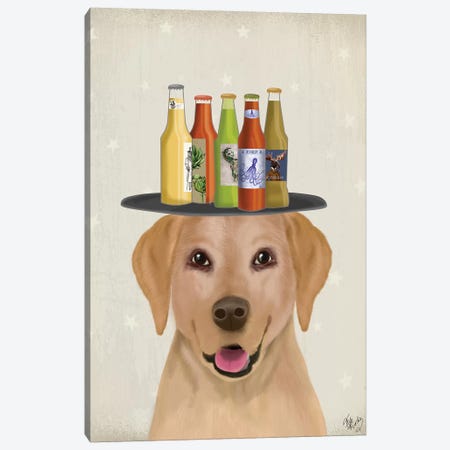 Labrador Yellow Beer Lover Canvas Print #FNK1839} by Fab Funky Canvas Art