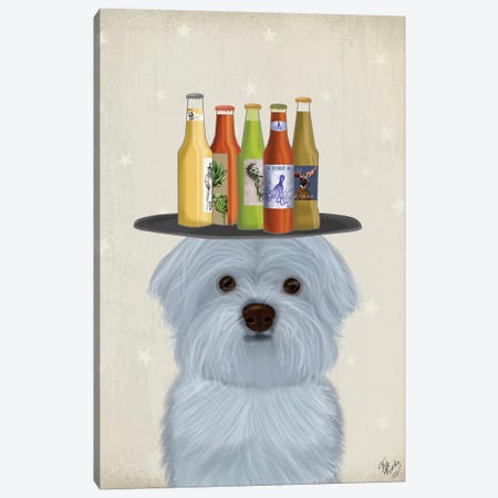 Maltese Beer Lover Canvas Print #FNK1845} by Fab Funky Canvas Wall Art