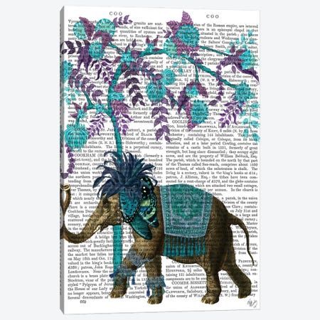 Niraj Elephant, Blue Tree Canvas Print #FNK1849} by Fab Funky Art Print