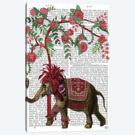 Niraj Elephant, Red Tree Canvas Print #FNK1851} by Fab Funky Canvas Artwork