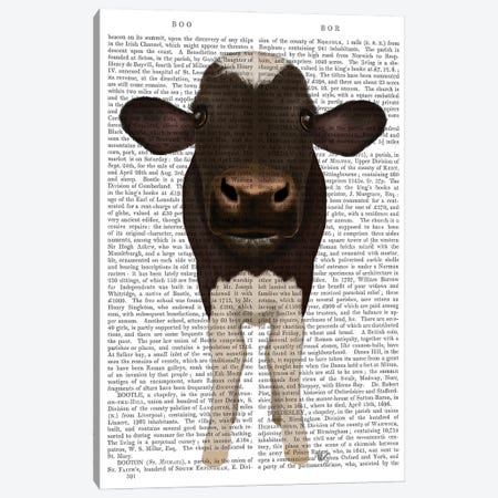 Nosey Cow 2 Book Print Canvas Print #FNK1857} by Fab Funky Art Print