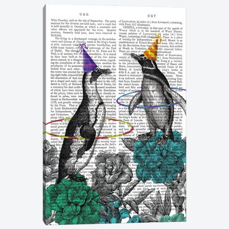 Party Penguins Book Print Canvas Print #FNK1858} by Fab Funky Canvas Art