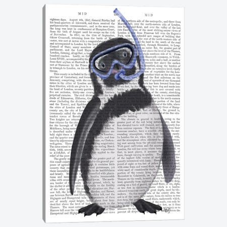 Penguin Snorkel Book Print Canvas Print #FNK1865} by Fab Funky Canvas Wall Art