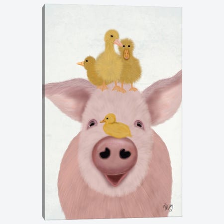 Pig and Ducklings Canvas Print #FNK1868} by Fab Funky Art Print