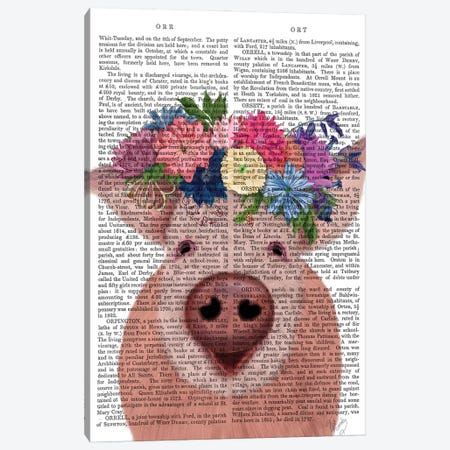 Pig and Flower Crown Book Print Canvas Print #FNK1870} by Fab Funky Canvas Wall Art
