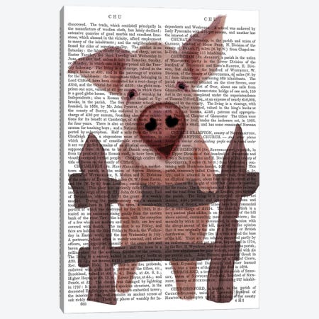 Pig On Fence Book Print Canvas Print #FNK1873} by Fab Funky Canvas Artwork