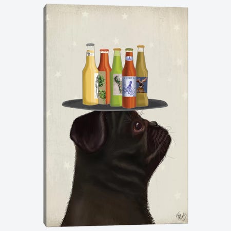 Pug Black Beer Lover Canvas Print #FNK1880} by Fab Funky Canvas Print