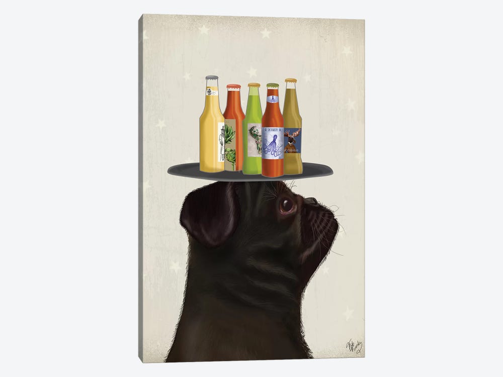 Pug Black Beer Lover by Fab Funky 1-piece Canvas Artwork
