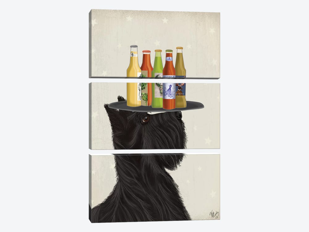 Scottish Terrier Beer Lover by Fab Funky 3-piece Canvas Art Print