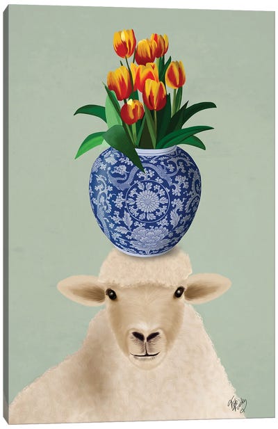 Sheep and Tulips Canvas Art Print