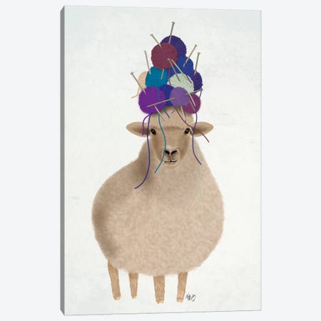 Sheep with Wool Hat, Full Canvas Print #FNK1897} by Fab Funky Art Print