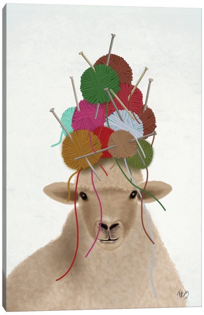 Sheep with Wool Hat, Portrait Canvas Art Print - Knitting & Sewing