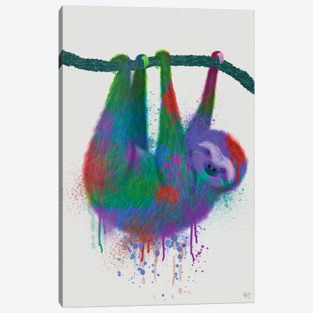 Sloth Rainbow Splash Canvas Print #FNK1903} by Fab Funky Canvas Wall Art