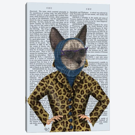 Cat With Leopard Jacket I Canvas Print #FNK207} by Fab Funky Canvas Art Print