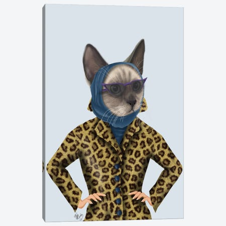 Cat With Leopard Jacket II Canvas Print #FNK208} by Fab Funky Canvas Art