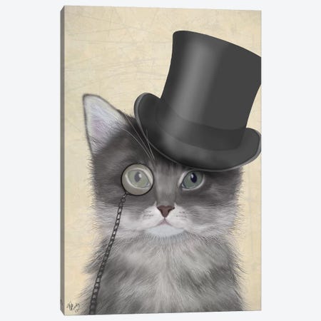 Cat With Top Hat II Canvas Print #FNK214} by Fab Funky Canvas Wall Art
