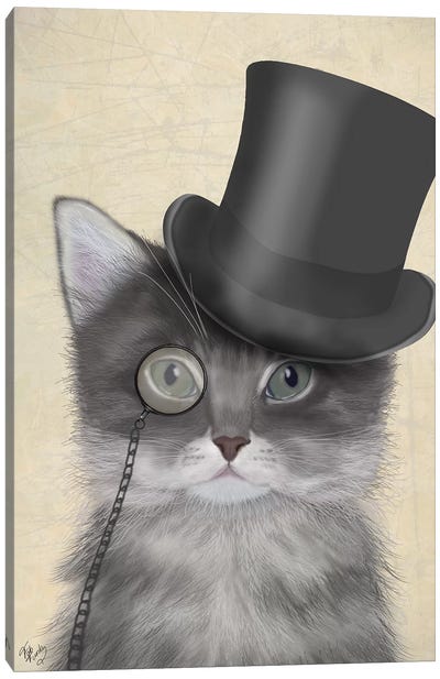 Cat With Top Hat II Canvas Art Print - Cat Art