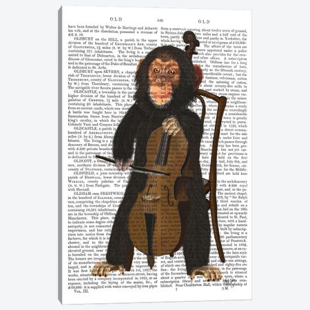 Chimp Playing A Cello I Canvas Print #FNK215} by Fab Funky Canvas Artwork